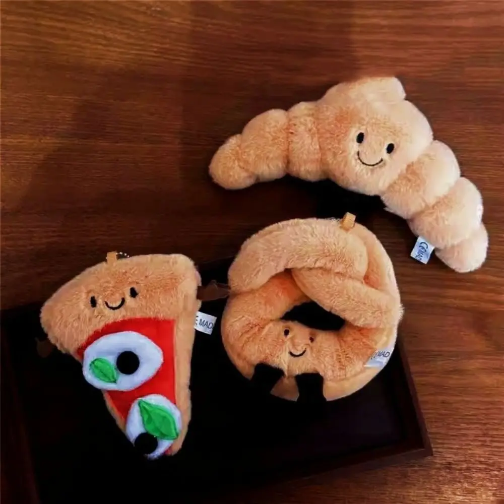 Creative Plush Pizza Bread Pendant Stuffed Doll Cartoon Croissant Keychain Hanging Ornament Car Keyring Bag Accessories