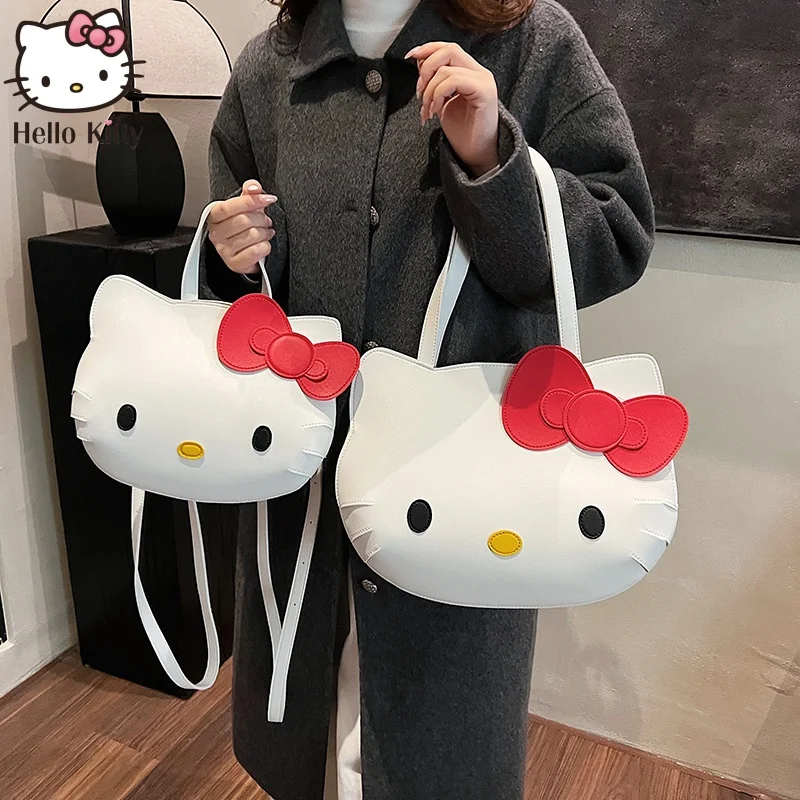 

Sanrio Hello Kitty Shoulder Bags Cute Cartoon Bow Large Capacity Pu Handbag Y2k Fashion Student Commuting Tote Bag Girl Gifts