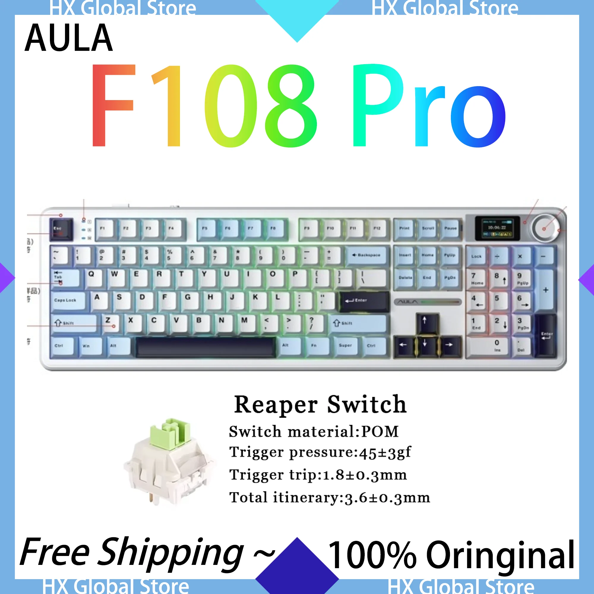 

AULA F108 Pro Mechanical Keyboard Reaper Switch Structure Esports Custom Hot Swap Tri-mode Ergonomics RGB Wireless Gasket Gifts