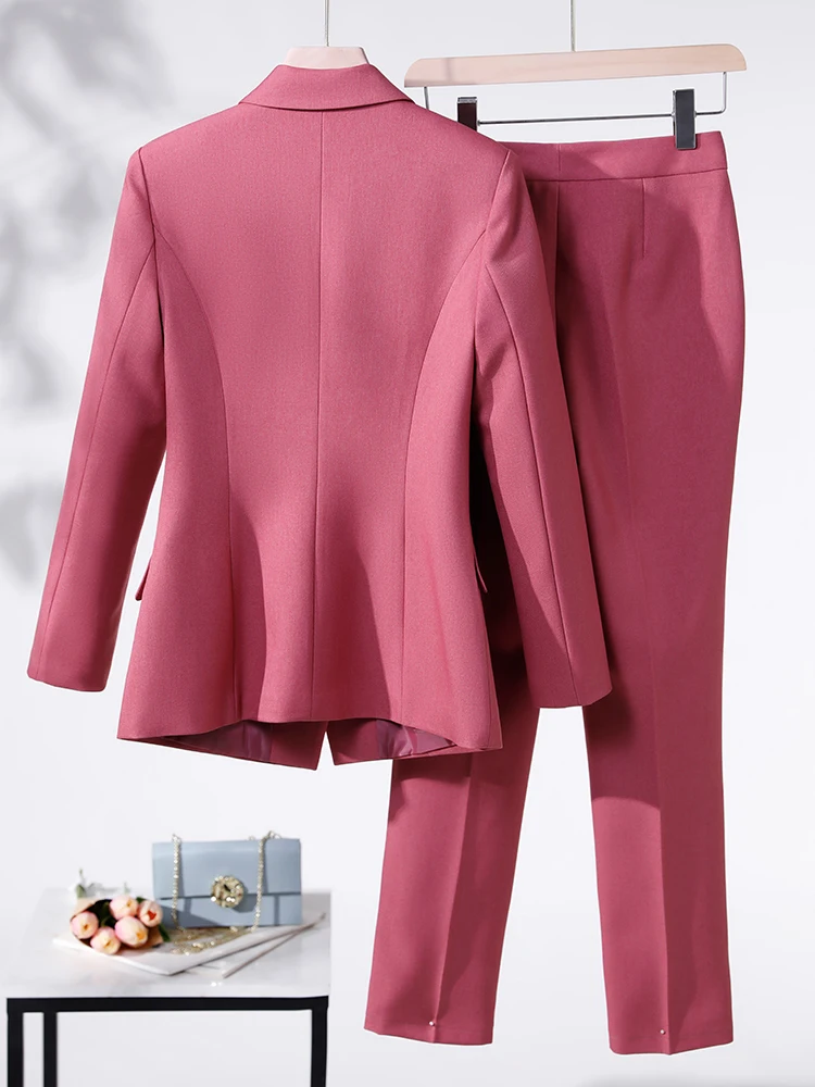 Red Black Blue Apricot 2 Piece Set Formal Pant Suit Women Female Blazer Jacket And Trouser For Office Ladies Work Wear