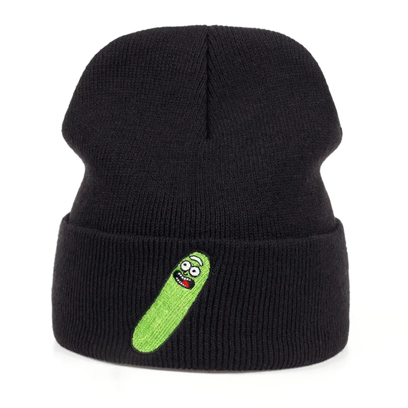 Winter Embroidery Pickle Hat Cartoon Beanie Outdoor Skiing Knit Hat American Anime Cotton