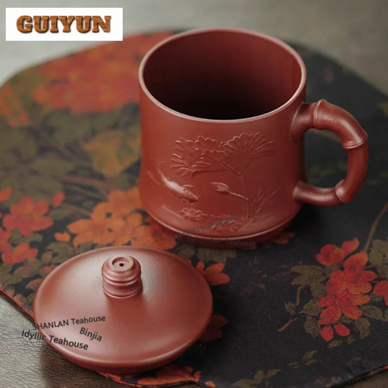 400ml Yixing Purple Clay Koi Fish Playing Lotus Coffee Mug Latte Cereal Mug Afternoon Tea Mug Office Water Cup Tea Services Gift
