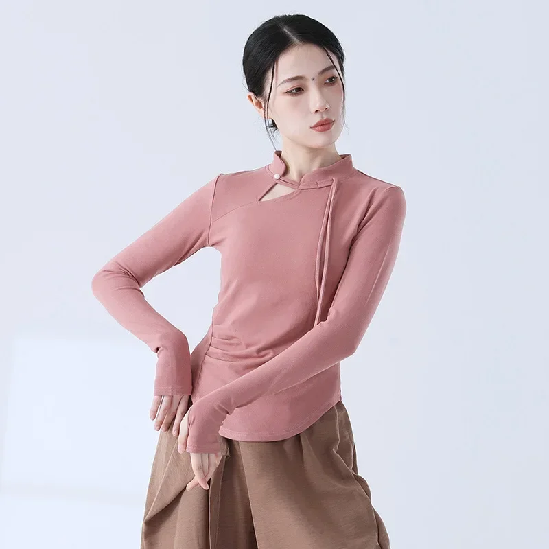 stand-up collar retro diagonal placket buckled Chinese style cheongsam collar dance practice clothes long-sleeved top