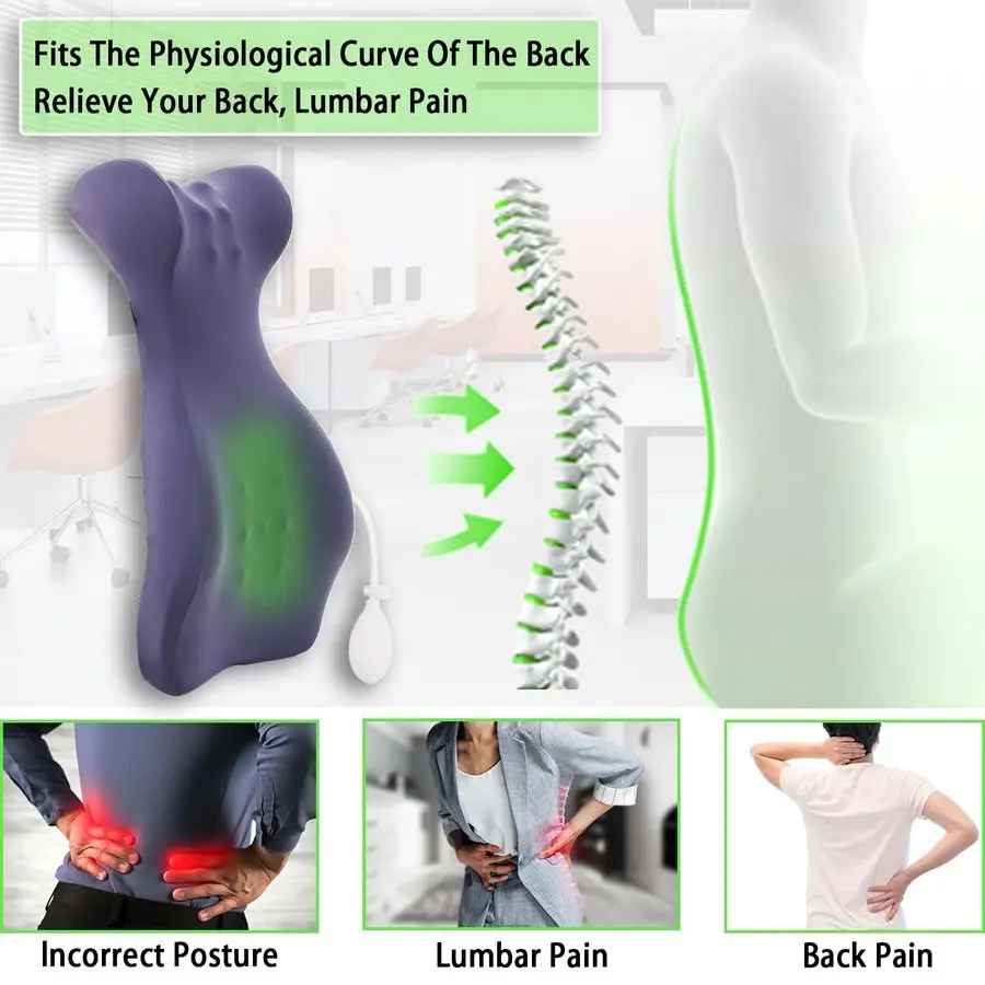 Almohada de apoyo Lumbar larga para silla de oficina con bolsa de aire, almohada de soporte de espalda de espuma viscoelástica para aliviar el dolor de espalda baja Ba
