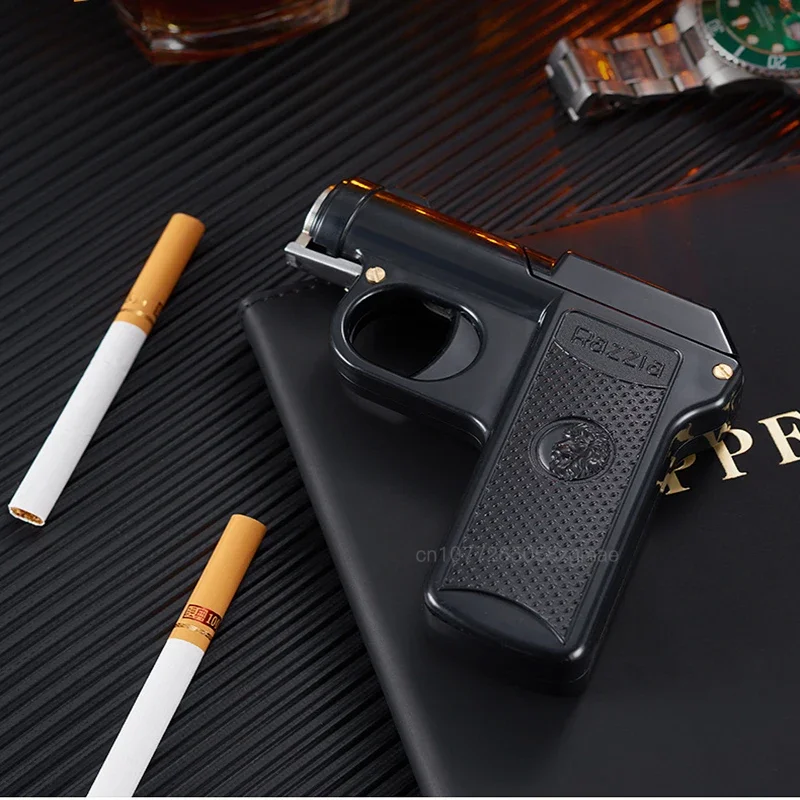 Creative Cigarette Case Lighter Portable Kerosene Toy Gun Lighter Can Hold 6 Cigarettes Cool Men Play Gadgets Cigarette Lighter