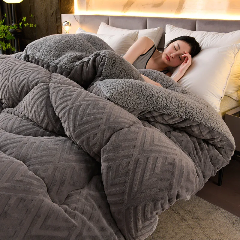 Winter Bedding Thick Quilt Blanket Thickened Warm Flannel Fleece Comforter Double-Sided Coral Fleece Soft Milk Velvet Quilt