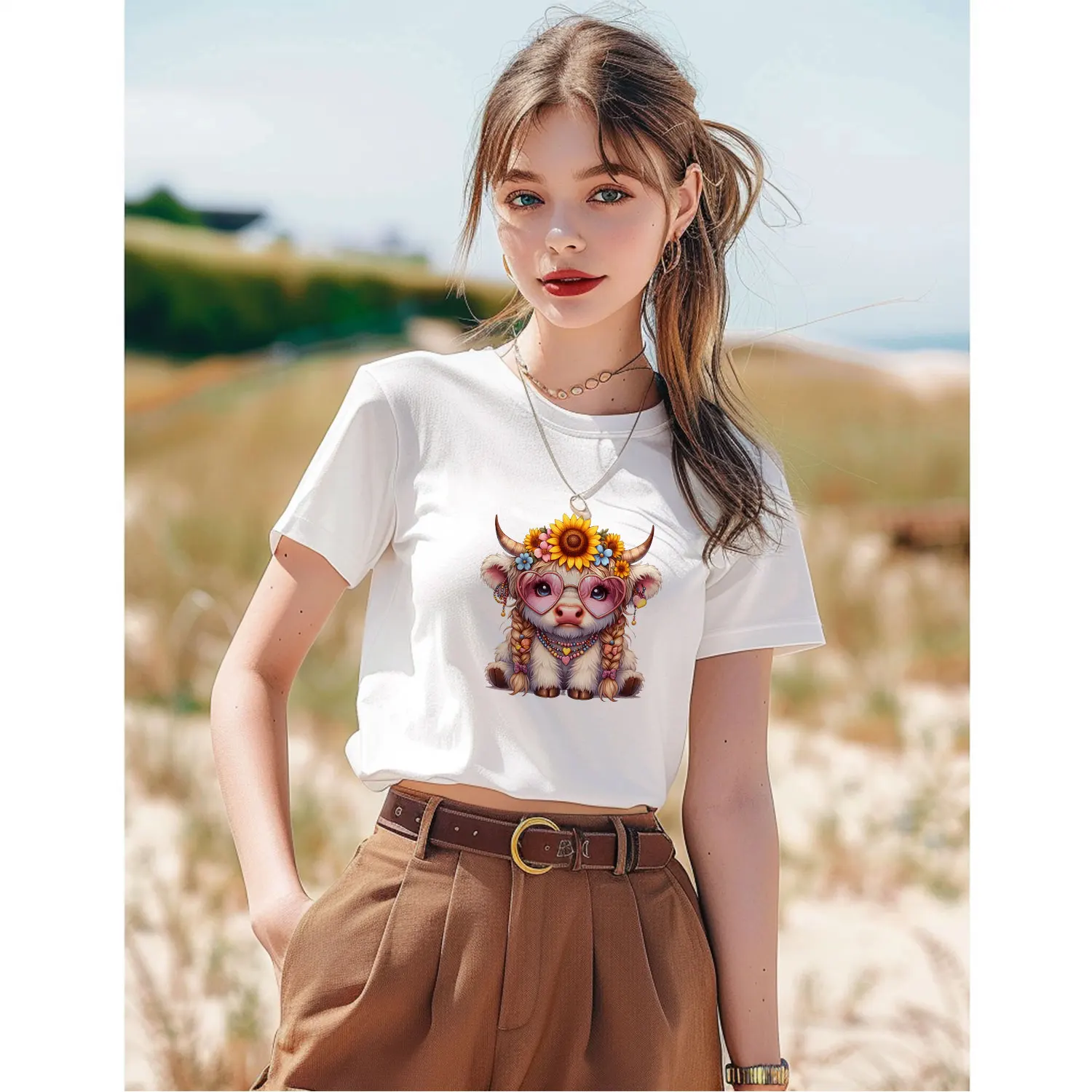 Funny cows with Fried Dough Twists braids Cute Cartoon Sticker Iron on Picture on Clothes Vibrant and Long-Lasting Colors DIY