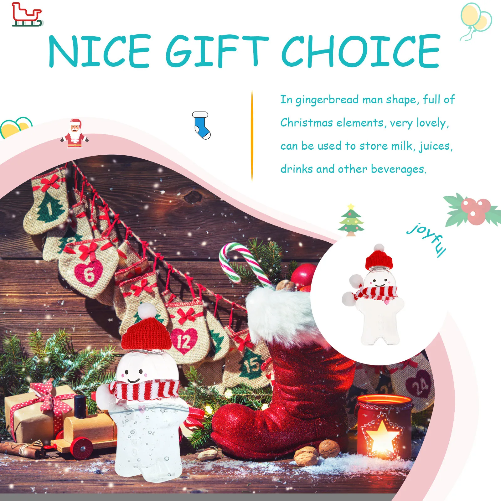 

Набор из 3-х бутылок для напитков объемом 350 мл в форме пряничного человечка, портативные, герметичные контейнеры для сока, молока, чая, пустые емкости для рождественских конфет