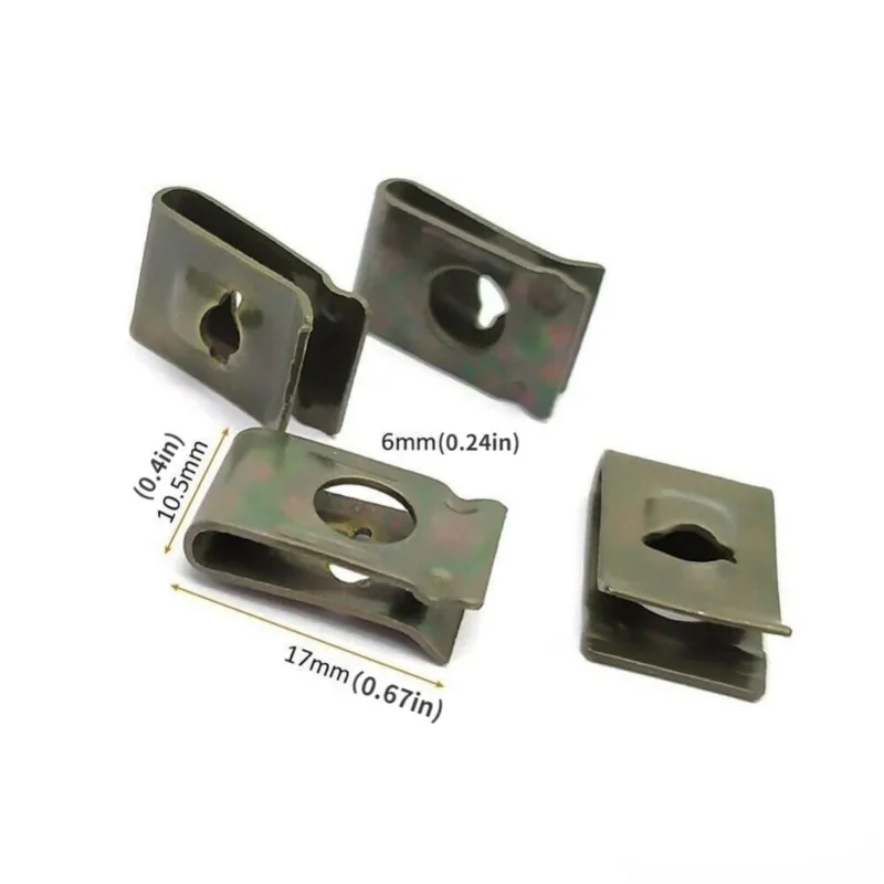 100Pcs Metal U-Type Clips for Car Bumper Fender Trim Panel Fastener Leaf Board Fastener Grommet Screw Clips Gasket