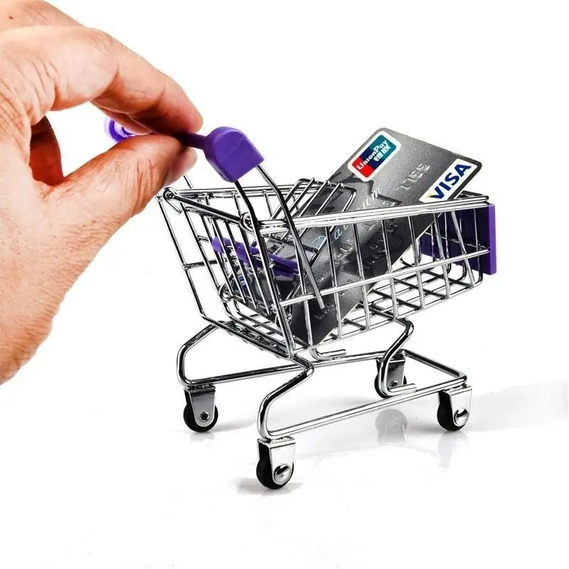 1:48 Mini Supermarket Shopping Cart Trolley Model Mini Handcart Toy Children Pretend Play Dollhouse Accessory Home Desktop Decor