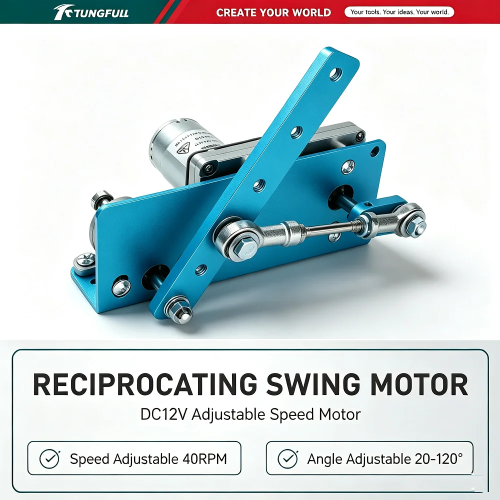 DIY Swing Drive Mechanism Kit DC 12V/24V Reciprocating Rocking Motor with 20-120 Degree Adjustable Angle Control Gear Motor