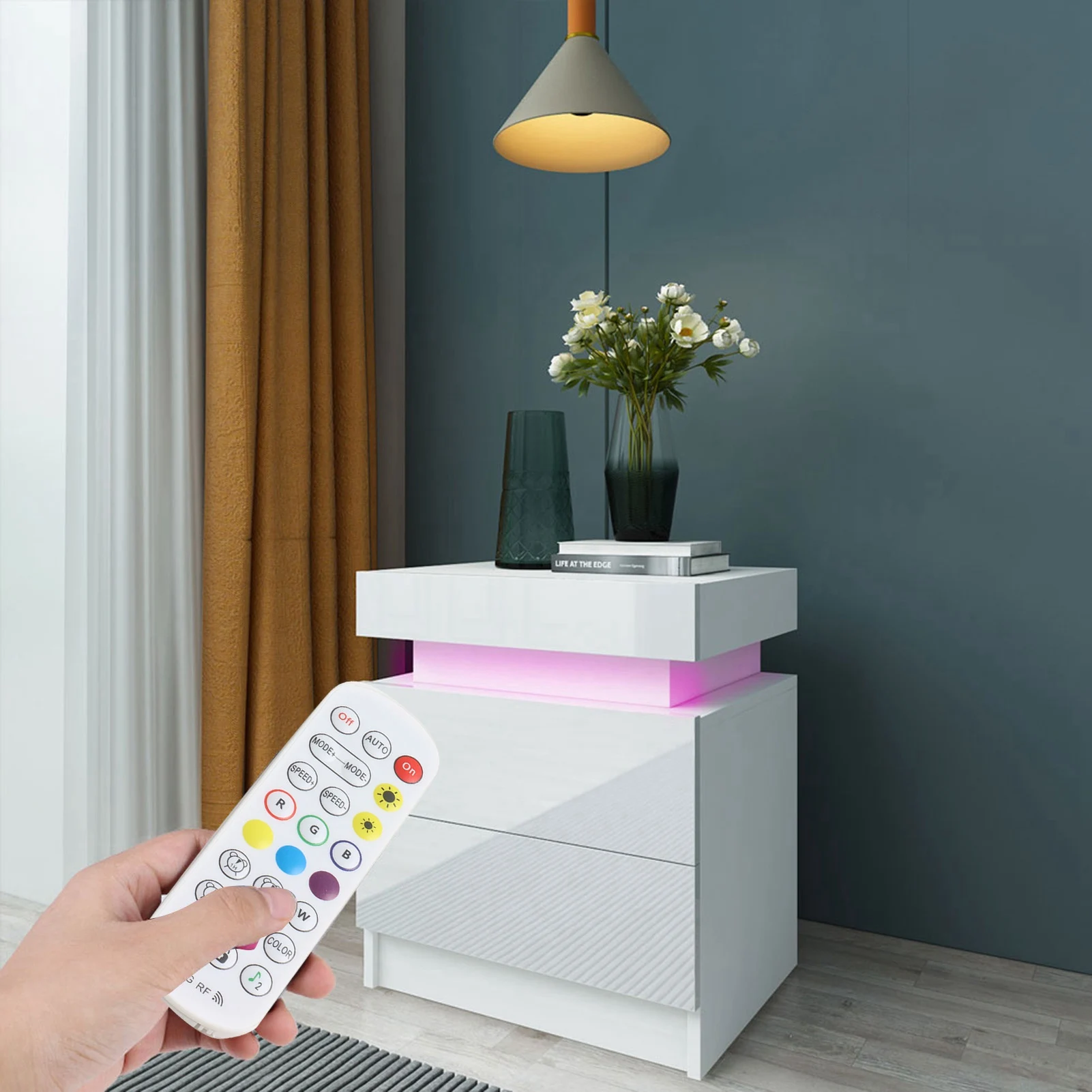 

Прикроватная тумбочка большой емкости с RGB-подсветкой для хранения, тумбочка с 2 ящиками для спальни, 45 x 35 x 52 см