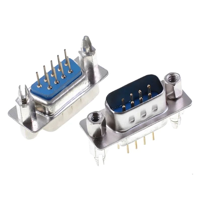 10Pcs Male/Female Blue Straight Pin DB9 D-sub PCB Mount RS232 Serial Port Connector Socket With Screw Nuts