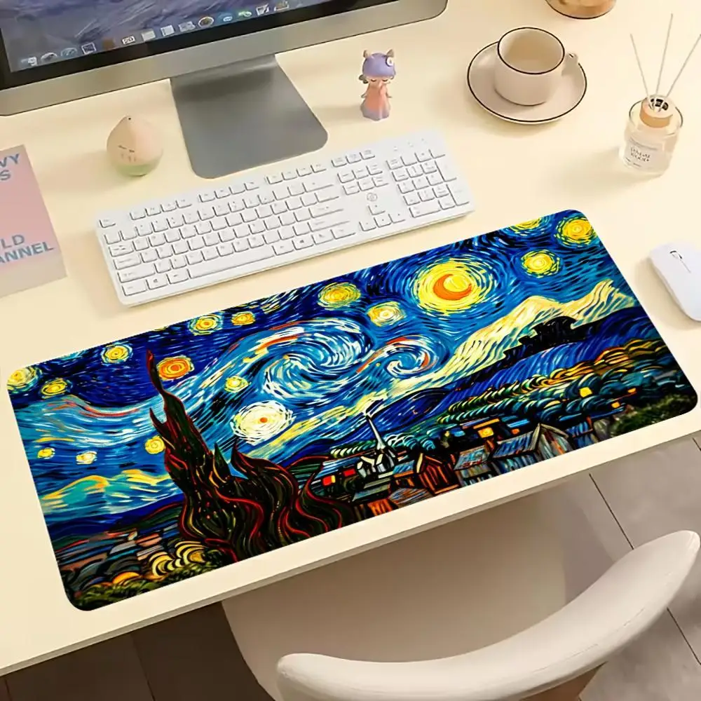 Classic Van Gogh Starry Night Art Gaming Mouse Pad Anti‑Slip Rubber Desk Mat Stitched Edges For PC Laptop Home Office Gamer