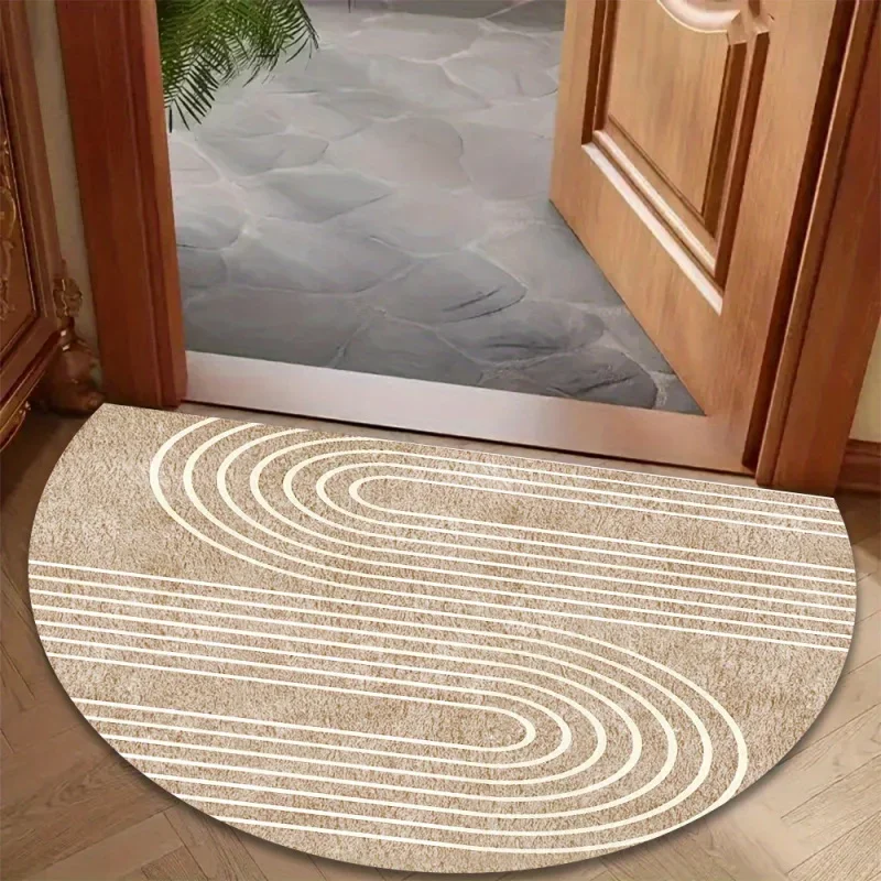 VIKAMA Wabi-Sabi Style Semi-Circular Welcome Doormat Striped Non-Slip Floor Mat Indoor/Outdoor Entrance Rug Home Decor