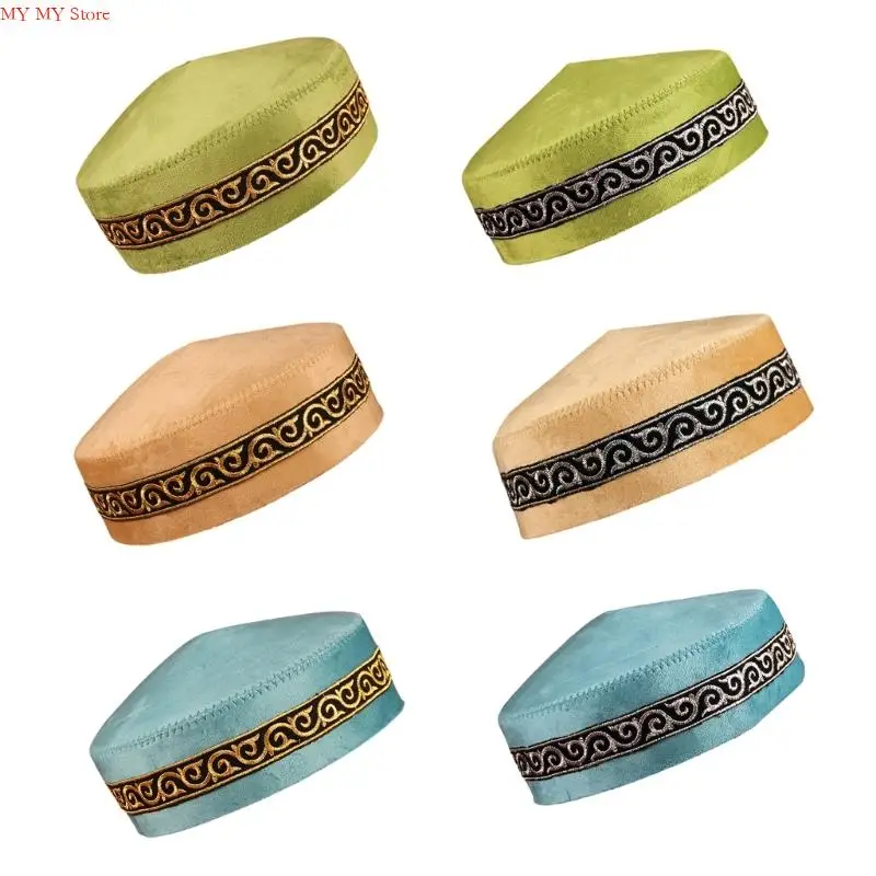 N1HE أغطية رأس سعودية للرجال المسلمين قبعات جمجمة يهودية تصميم دائري كلاسيكي أغطية رأس احتفالية قبعة مطرزة