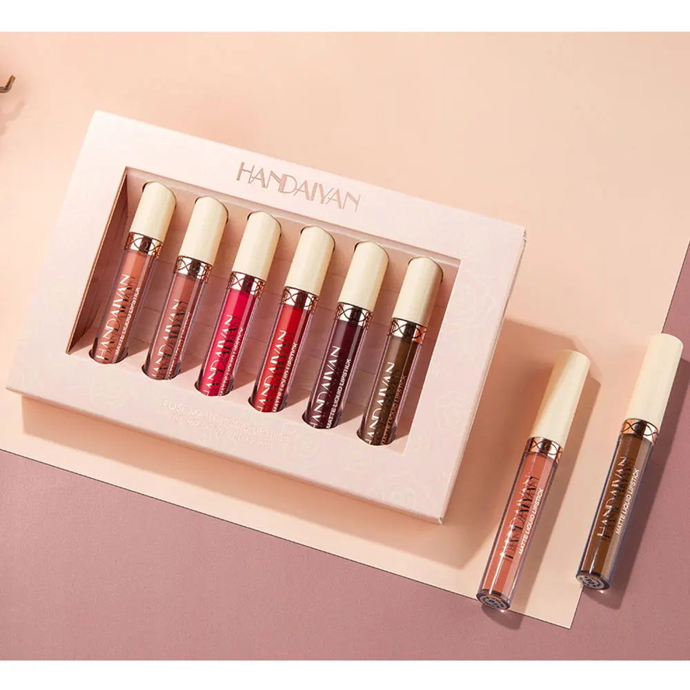 HANDAIYAN-Rouge à lèvres liquide résistant à l'eau, 6 pièces, kit de maquillage, anti-adhésif, longue durée, beauté, cosmétiques, style coréen