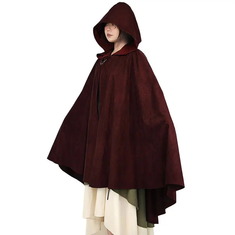 Hood Cloak Cosplay Medieval Cape Halloween Carnival Unisex Adult Mage Witchcraft Wicca Robe Conceal Gown Gothic Vampire Knight