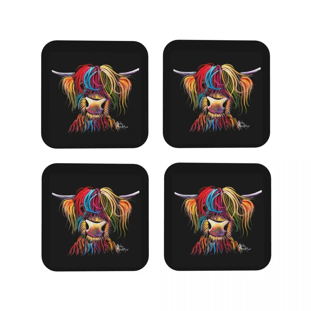 Scottish Highland Cows Coasters Coffee Mats Leather Placemats Cup Tableware Decoration & Accessories Pads for Home Kitchen Bar