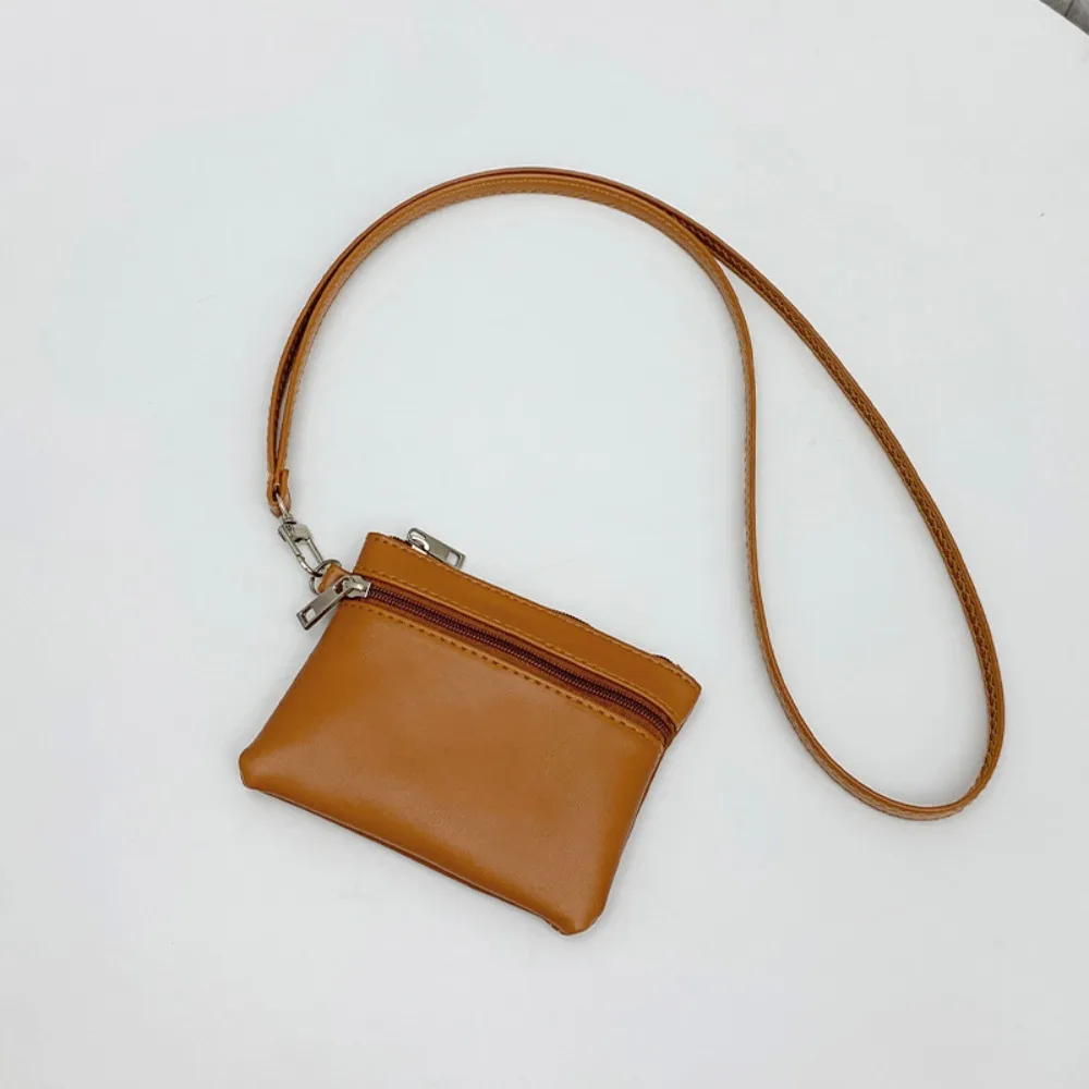 

Solid Color Hanging Neck Coin Purse Leather Lipstick Earphone Hanging Neck Wallet Lanyard Keys Cards Small Storage Bag