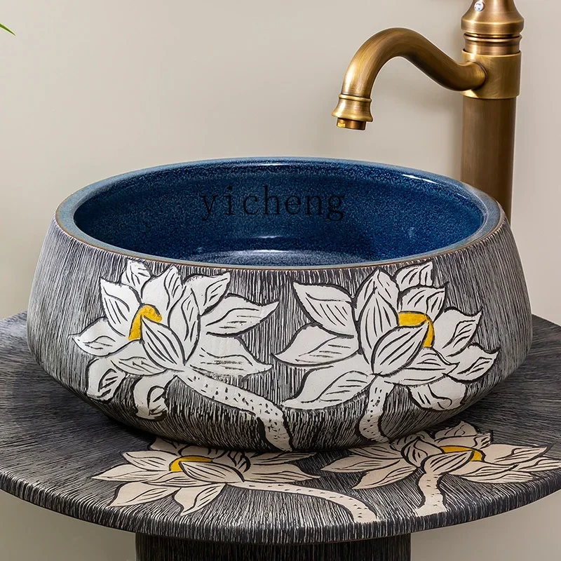 y8- ceramic column type washbasin balcony column basin basin floor basin