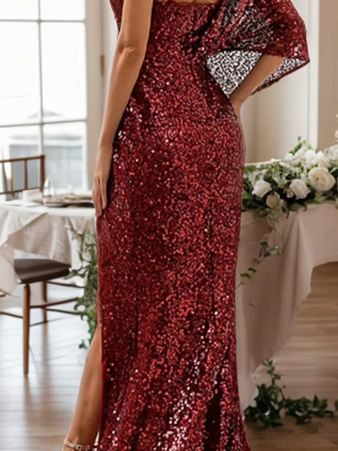 Sexy linha a vestido de noite formal sem mangas lantejoulas um ombro alta divisão tribunal trem vestido de convidado de casamento 2025 personalizado grátis
