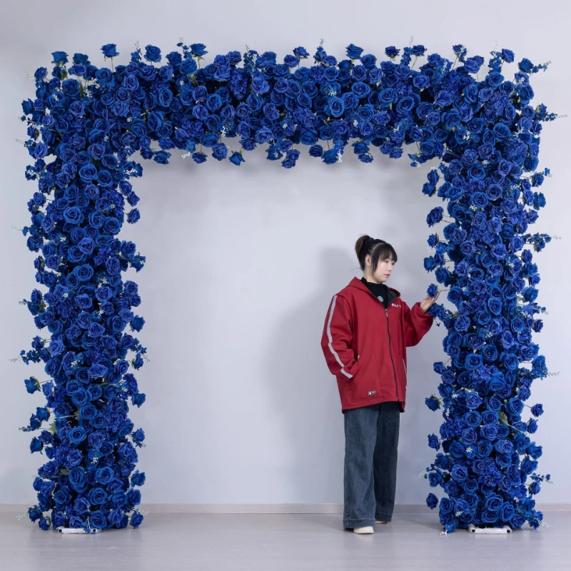 

240CM Blue Artificial Rose Square Arch Decoration Floral Art Mall Window Display Wedding Stage Decoration Silk Flowers