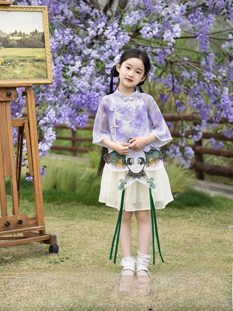 

Thirteen Exc Lotus Seed Vine National Sle Embroidered Thin New Chinese ort Skirt Children's Clothing Hanfu Girls