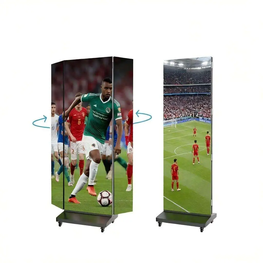 RGX Factory Direct Sale Portable Movable LED TV Screen Triple-fold LED Poster Screen With Wheels Indoor Play And Plug LED Screen