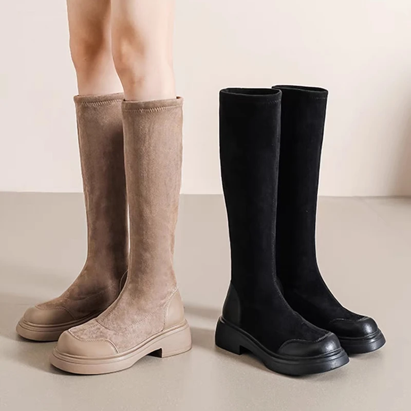 2024 Brand Ladies Platform Black Boots Autumn Fashion Women Shoes Designer Modern High Long Boots Female Casual Chelsea Boots