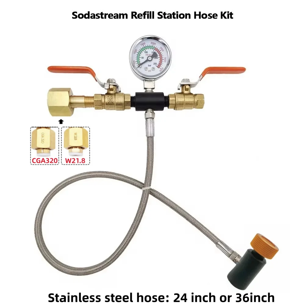 

CO2 Refilling Station Ball Valve Adapter For Sodastream Tr21-4 Cylinder Carbonator,Large CO2 Tank with 250 Bar Guage