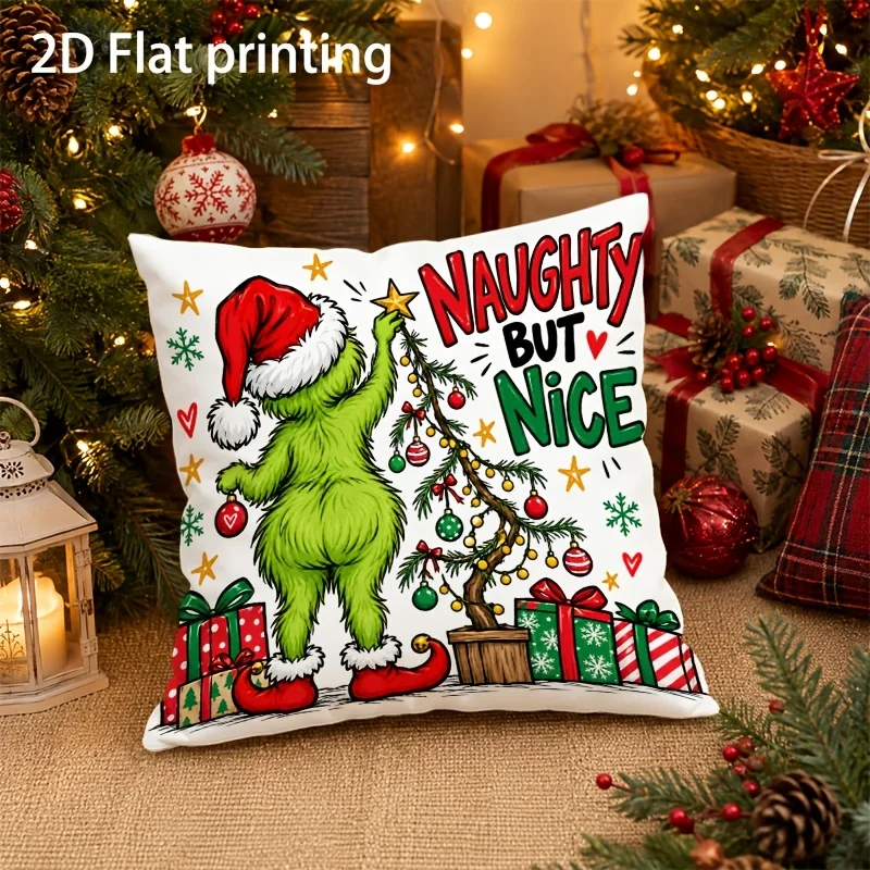 1 Christmas Themed Cushion Cover (Insert Not Included) in Classic Red And Green Colors Measuring 45.01 X 45.19 cm Featuring