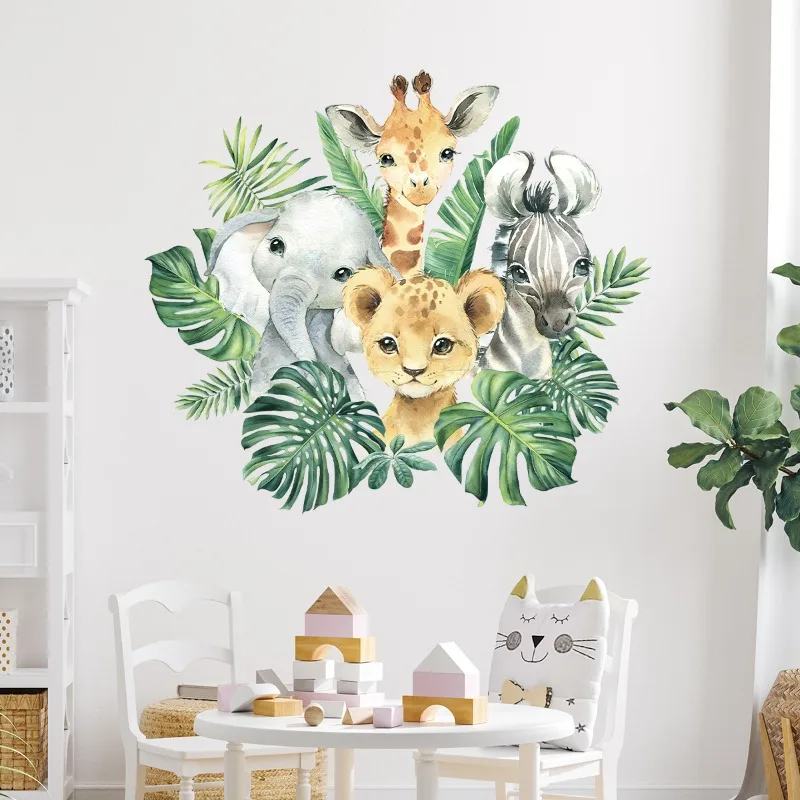 1PC Cartoon Lion Elephant Zebra Giraffe Smiling Face Wall Sticker for Kids Room Bedroom Home Decoration Wall Decal