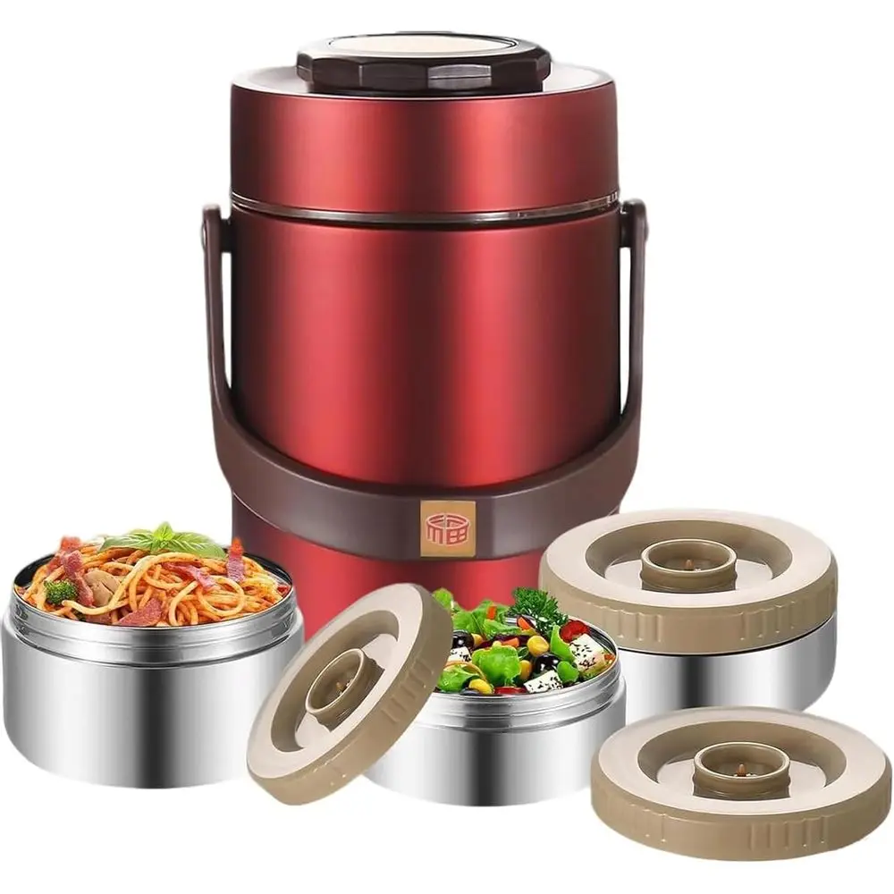 

67oz Vacuum Insulated Lunch Food Container, 3 Tier Sealed Stackable Food Thermos, Adults Stainless Steel Wide Mouth Thermal Lunc