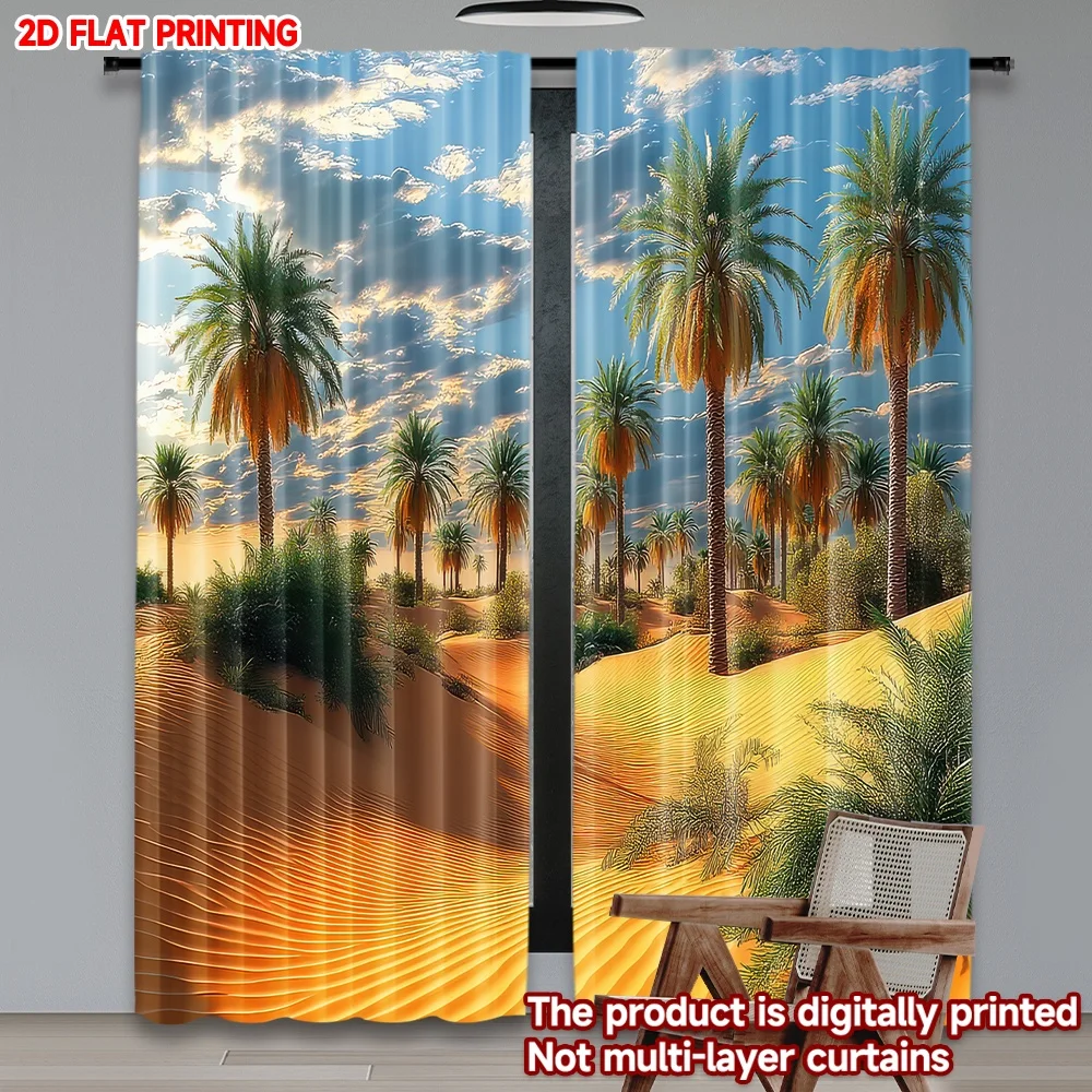 

2D flat printing 2pcs Drapes Desert Palm Oasis Digital Printed Polyester Drapes Festive Curtains Use for Indoor Outdoor Use for