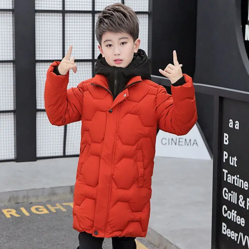 Teenagers Boys Jacket Winter Thicken Keep Warm Kids Jackets Fashion Long Style Zipper Hooded Big Boys Coat 5 6 8 10 12 14 Years