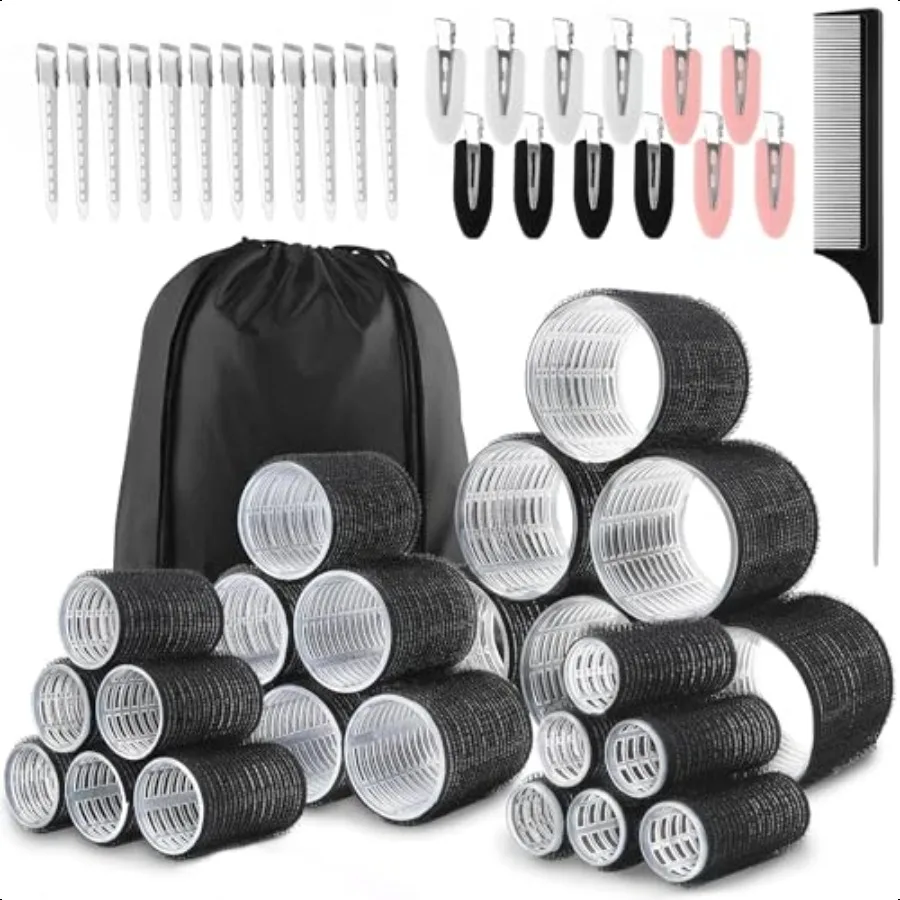 

50Piece Hair Rollers setSelf Grip Hair Curlers for Long Medium Short Hair 6 Jumbo + 6 Large + 6 Medium + 6 Small Hair Rollers +