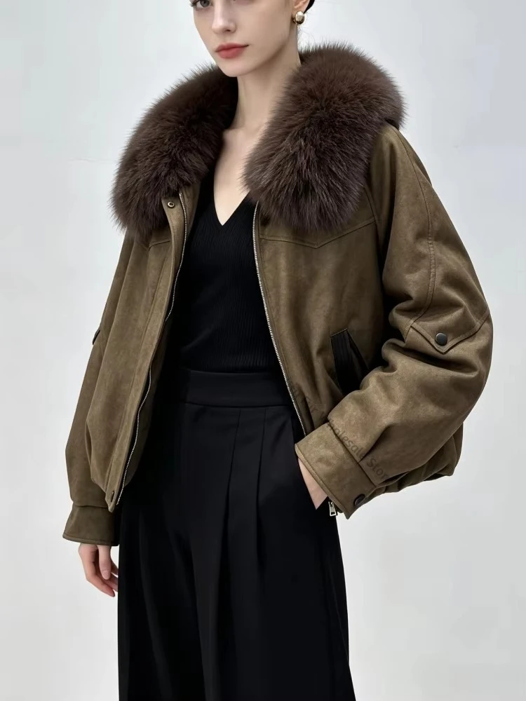 Oversized Women's Down Jacket with Natural Fur Trim Thick Zip‑Up Jacket with Fur for Women Cold Protection for Luxury Fashion