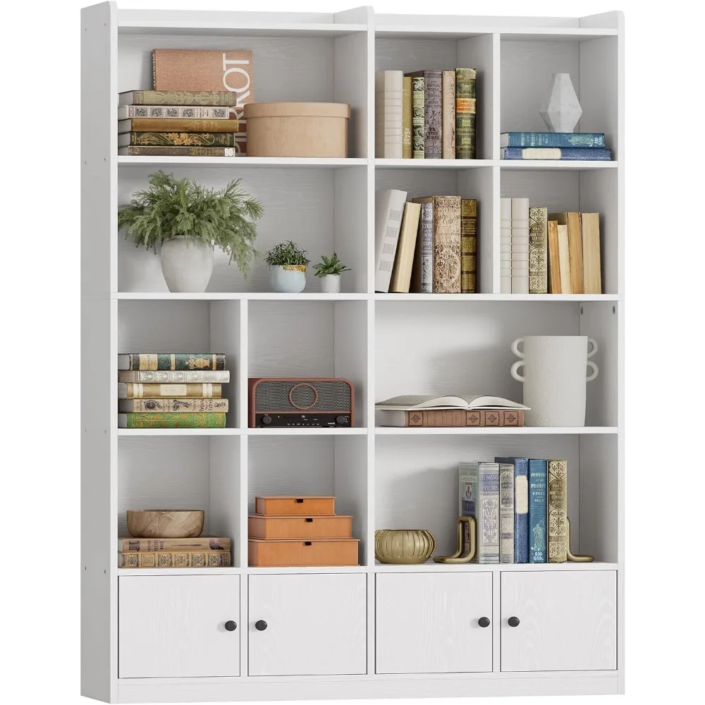 

Bookshelf and Bookcase, 6 Tiers Double Wide Large Bookshelves with 4 Doors, Floor Standing Tall Display Storage Shelves f