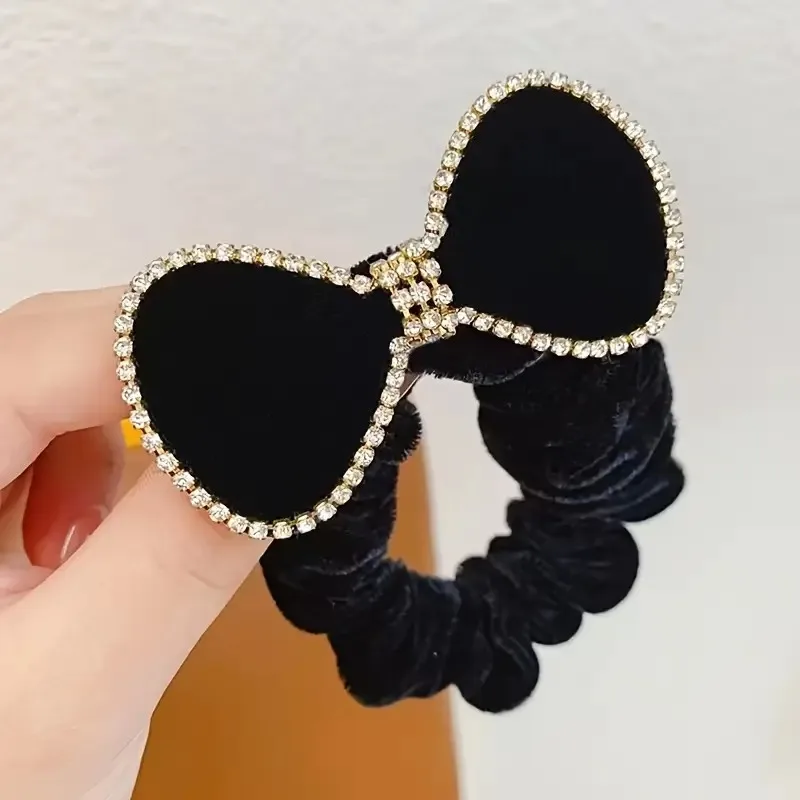 

1pc Women's Sweet and Elegant Shiny Rhinestone Bow Hair Ring Fashionable Ponytail Headband Large Intestine Hair Ring Hair Style Decoration Hair Rope Suitable for Parties Gatherings Daily Styling Wear with Clothes Hair Accessories