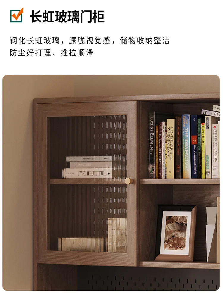 All solid wood double computer desk bookshelf integrated table home study table