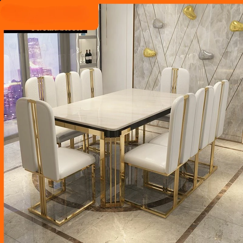 Italian Rock Plate Light Luxury Dining Table Rectangular Simple Modern Small Unit Titanium Home Nordic Marble Dining Table