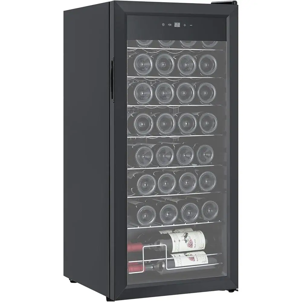 Weinkühler, Kühlschrank, 32 Flaschen, digitale Temperaturregelung, Touchscreen, doppelschichtiges Glas, freistehend, kompaktes Design