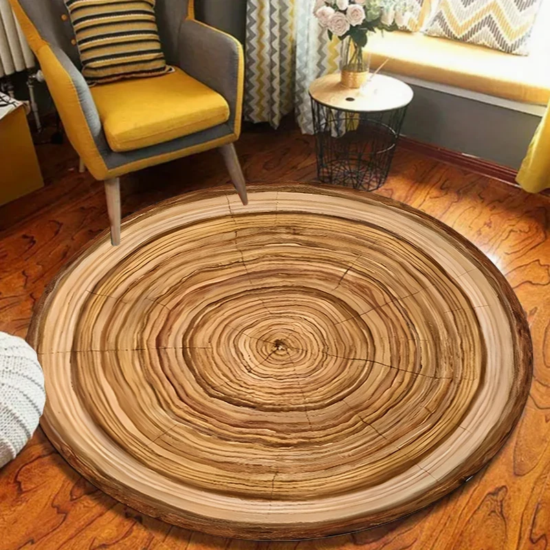 VIKAMA Soft Non-slip Round Tree Stump Rug for Living Room Music Room Wood Texture Decor