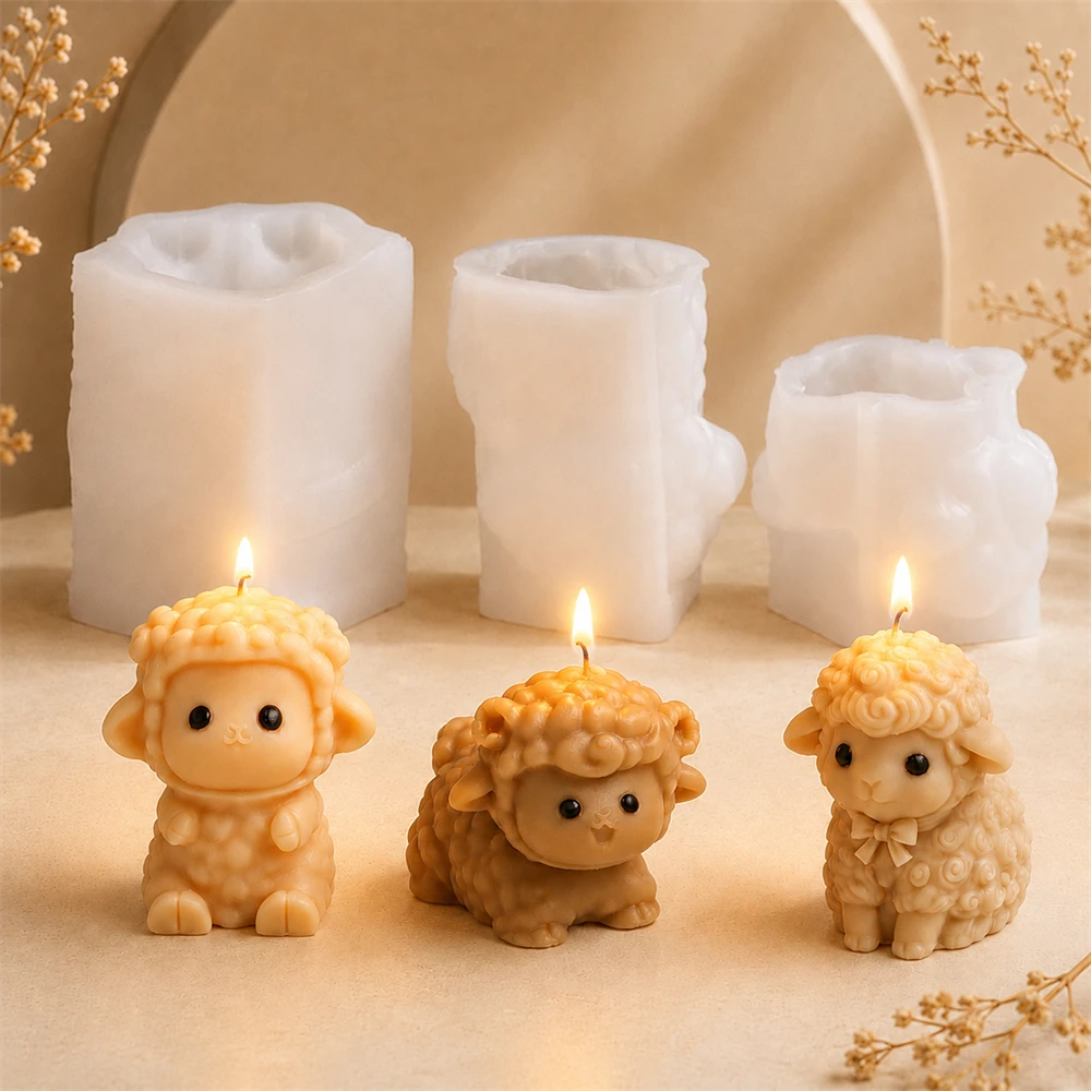 2/3PCS Cute Sheep Candle Mold Set 3D Lamb Silicone Molds for DIY Scented Candles Soap, Plaster Crafts, Home Decor Handmade Gifts