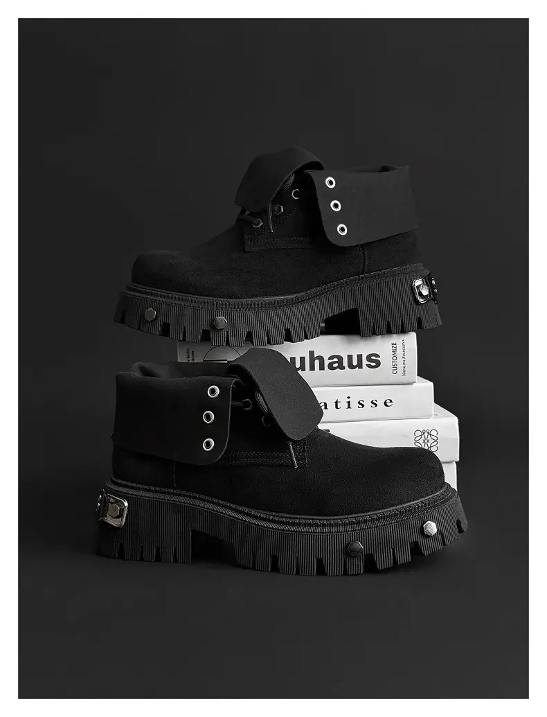 High Top Motorcycle Boots Plus Size 45 Mens Designer Outdoor Work Boots Fashion Casual Leather Height Increased Platform Boots
