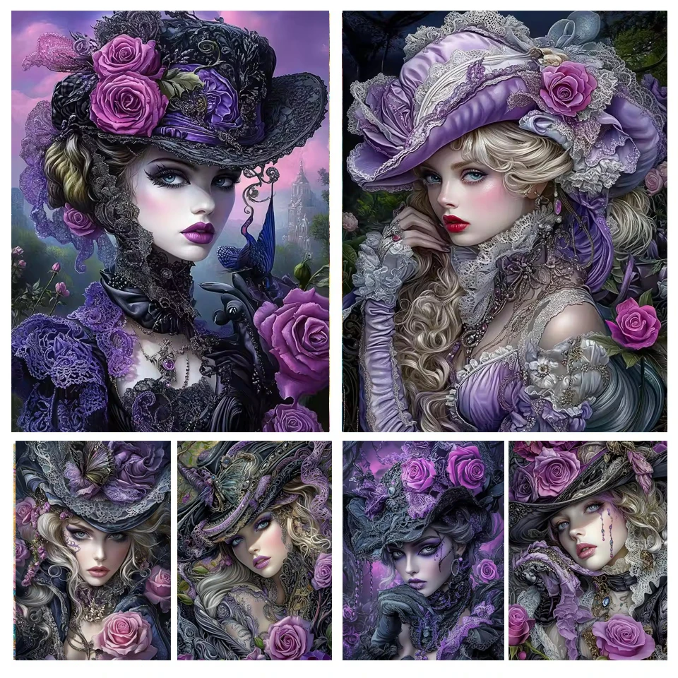 

Фиолетовая Мистическая Готическая Женщина 5D Полная Алмазная Картина Стразы Вышивка Черная Девушка Вышивка Крестом Портрет Мозаика Распродажа Декор