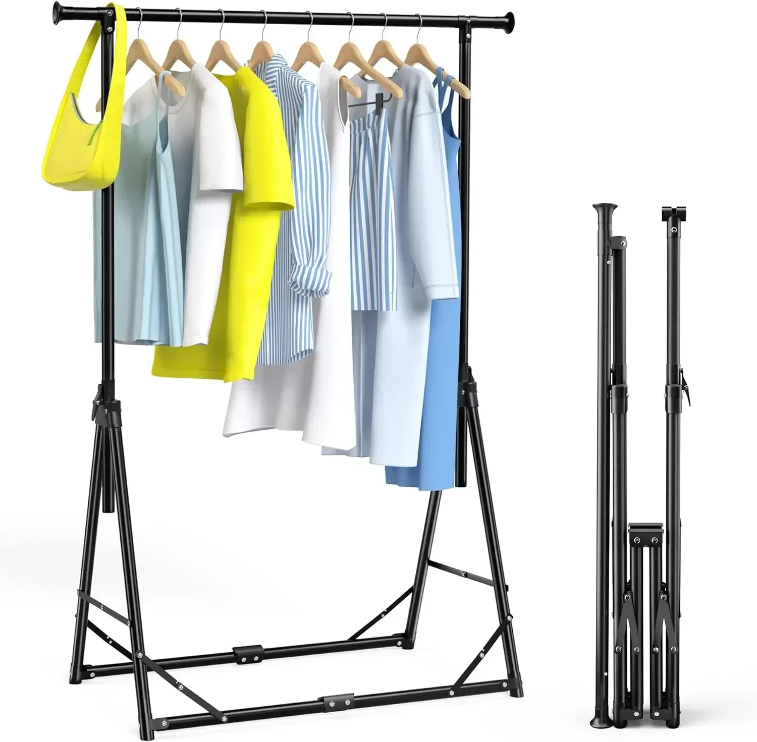 Collapsible Garment Rack Portable Clothes Hanger Adjustable Height Coat Stand For Travel Camping Drying Indoor Outdoor Easy Setu