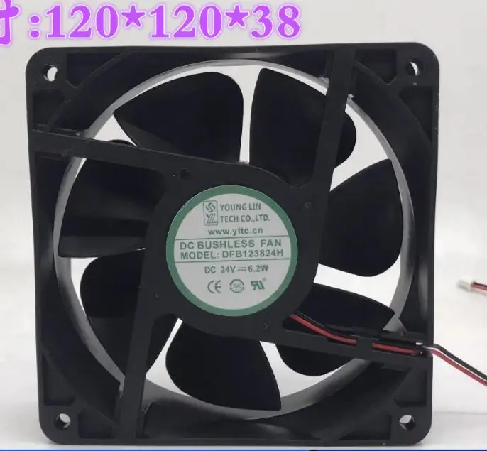 

YOUNG LIN DFB123824H DC 24V 9.6W 120x120x38mm 2-Wire Server Cooling Fan