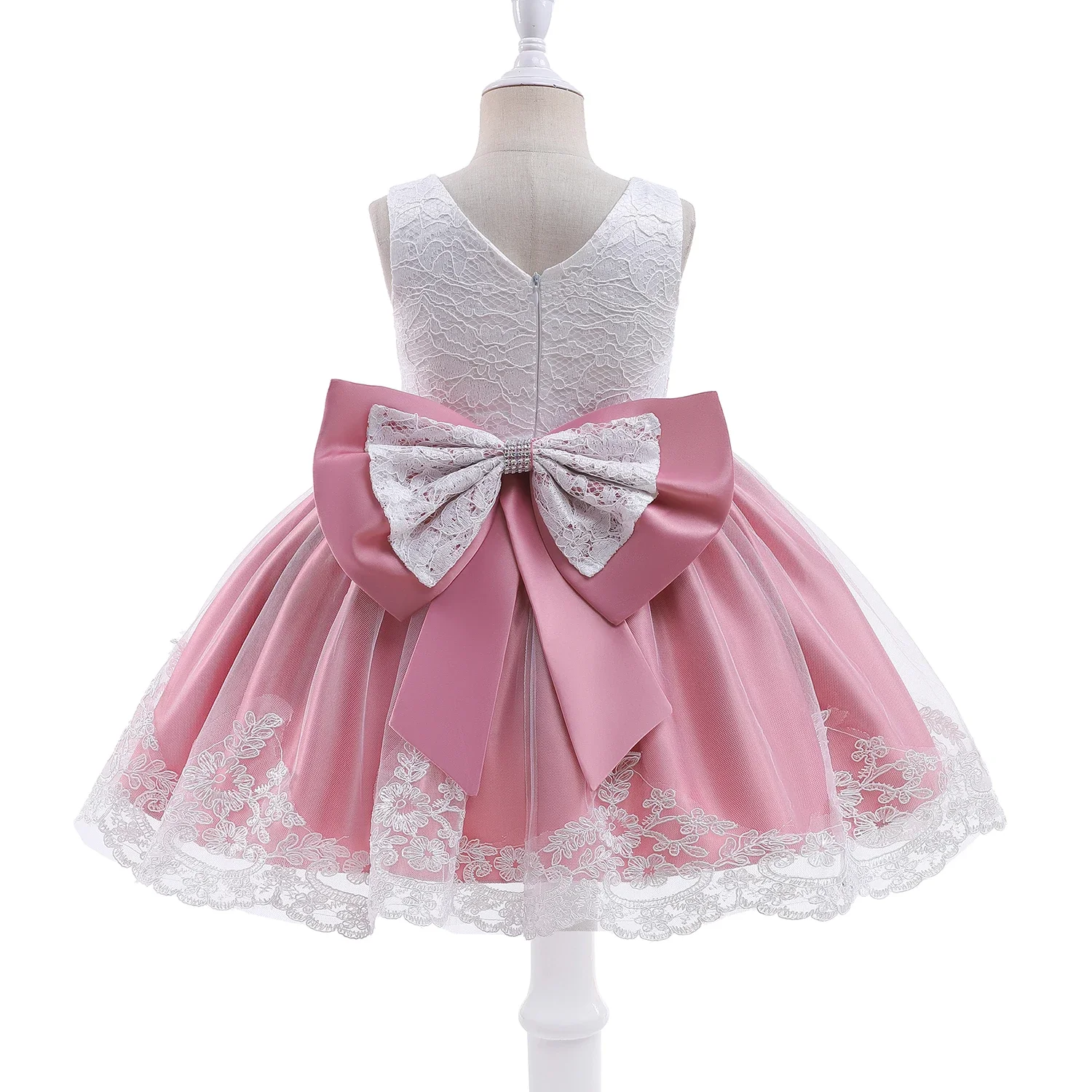 Baby Girls Embroidery Lace Princess Dress Cute Bow 12 Months Infant Baptism Gown 1st Birthday Party Christening Tutu Dress